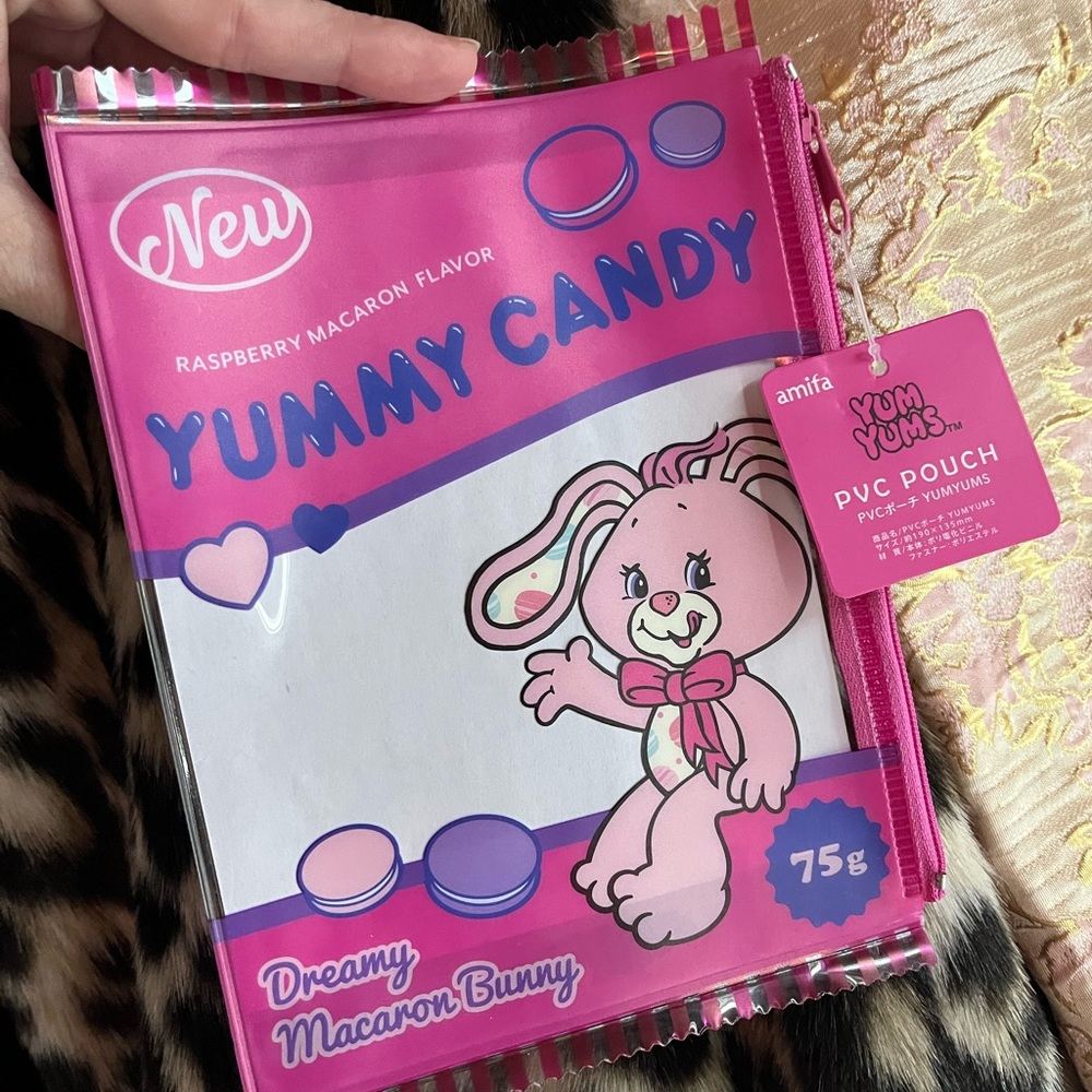 Yum Yums Japan PINK BUNNY Kawaii Candy Zipper Pouch Bag Multi Case NWT Hallmark